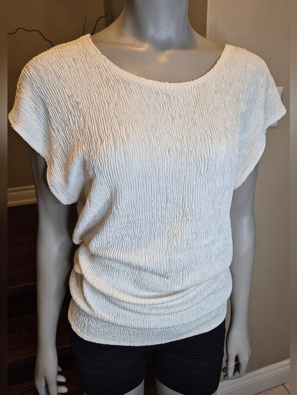 Joanna Ivory Crinkle Short Sleeve Top